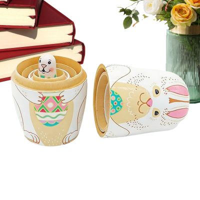 Easter Russian Nesting Dolls, 5PCS Easter Bunny Nesting Dolls, Cute Rabbit Russian NestingDoll, Educational Wooden Bunny NestingDoll, for Playroom, Spring, Birthday, Holiday