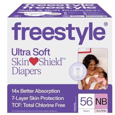 Free~Style Hyper Absorbent Ultra Soft TCF Baby Diapers, Size Newborn, 56 Count