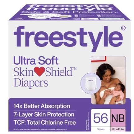 Free~Style Hyper Absorbent Ultra Soft TCF Baby Diapers, Size Newborn, 56 Count