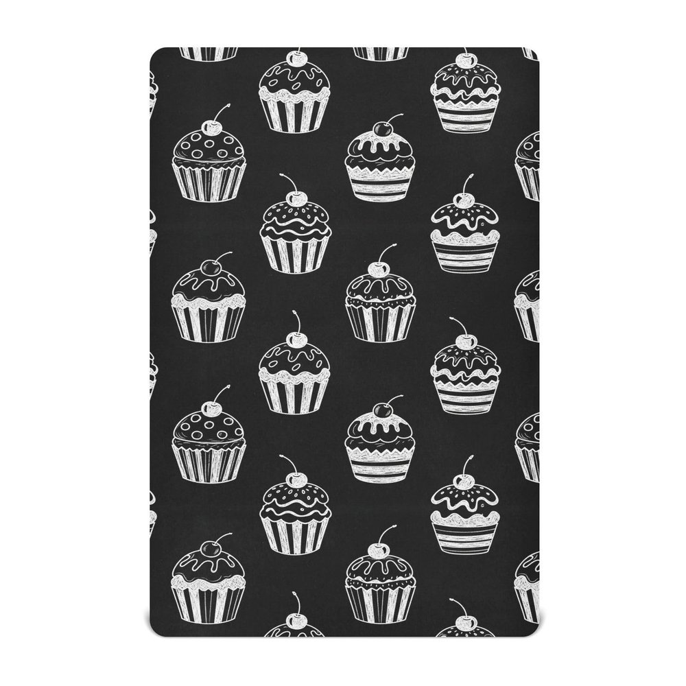 Dessert Cupcakes Cherries Black Baby Crib Sheets for Boys Girls Breathable Nursery Sheet Fits Standard Crib Mattress for Newborn Infant Kids Bed Room M