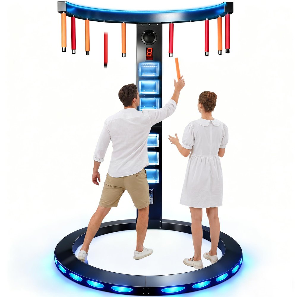 Zumic Hand Eye Coordination Catching Stick Game, Supports 2-Player Challenges, 3 Modes, 10 Speed Levels, MP3, LED Lights, Reflex Stick Game for Parties, Business Events, GameRooms