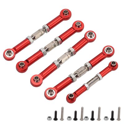 ChiweiJ 5PCS RC Tie Rod Set, 5mm Diameter Aluminum Alloy Tie Link Rods with Shock Absorption for 1/10 Remote Control Car, Heavy Duty Replacement Parts (Red)
