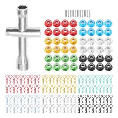 Colored Shell Buckle Set with Crossed Sleeve for 1/10 1/12 RC Model Cars, Multicolor Remote Control Car Body Nut Kit Compatible with HPI Axial Losi