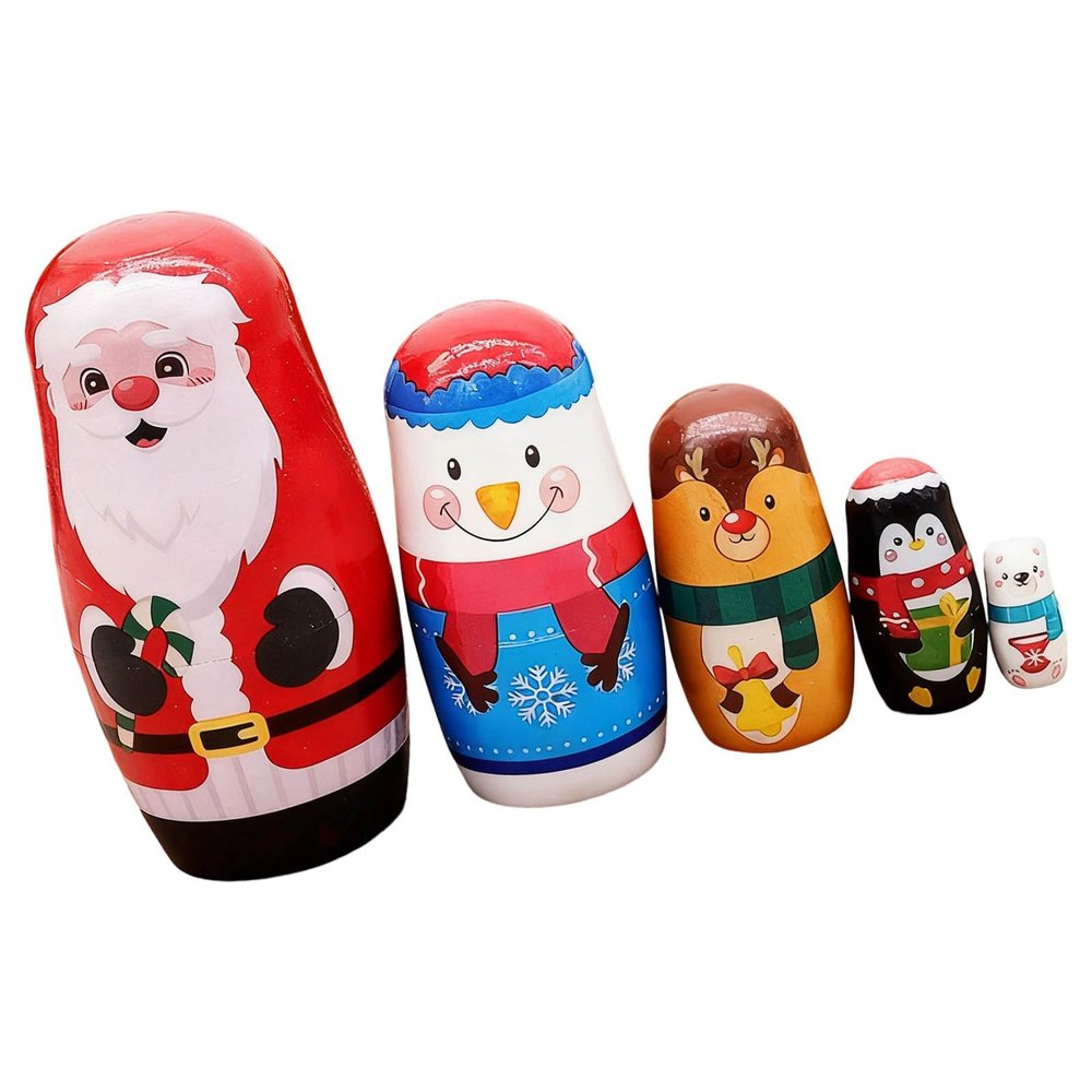 Russian Matryoshka Dolls Set of 5 Hand-Painted Christmas Santa Wooden Figures for Collectors Display Matryoshka Doll