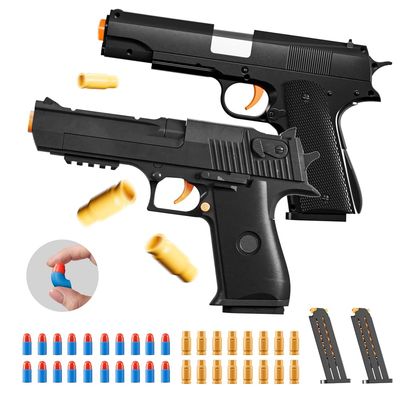 2Pack M1911 Soft Bullet Toy Gun with Ejecting Shells, EVA Foam Bullets Toy Pistol, Shooting Games, Backyard Fun and Outdoor Games, Education Toy Model for Boys Girls Halloween Christmas (Black+Black)