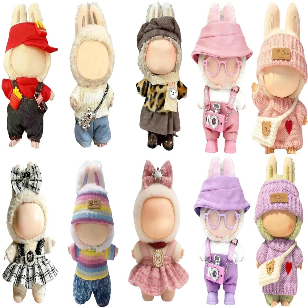 (10 Pack) Clothes for LABUBU 17cm Doll (NO Dolls), Exquisite Luxury Designer Outfits for LABUBU, Fashion and Premium Doll Clothing Set Suitable for LABUBU Dress up Unique Style