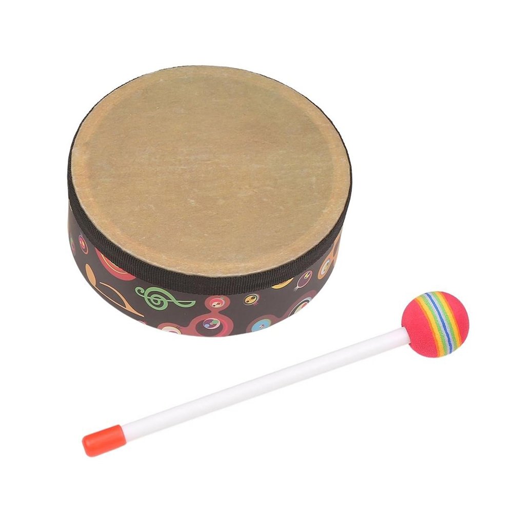 BRRNOO Hand Drum, Kids Drum Musical Percussion Instrument Kids Hand Drums Percussion Frame Wood Frame with Stick (6in)