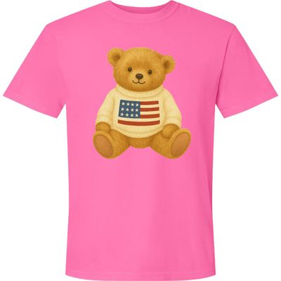 inktastic American Flag Bear Adult Premium T-Shirt Small Hot Pink 472e3