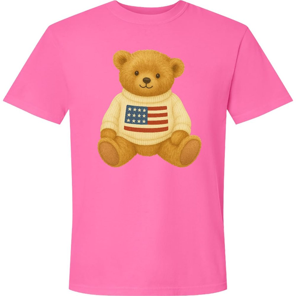 inktastic American Flag Bear Adult Premium T-Shirt Small Hot Pink 472e3