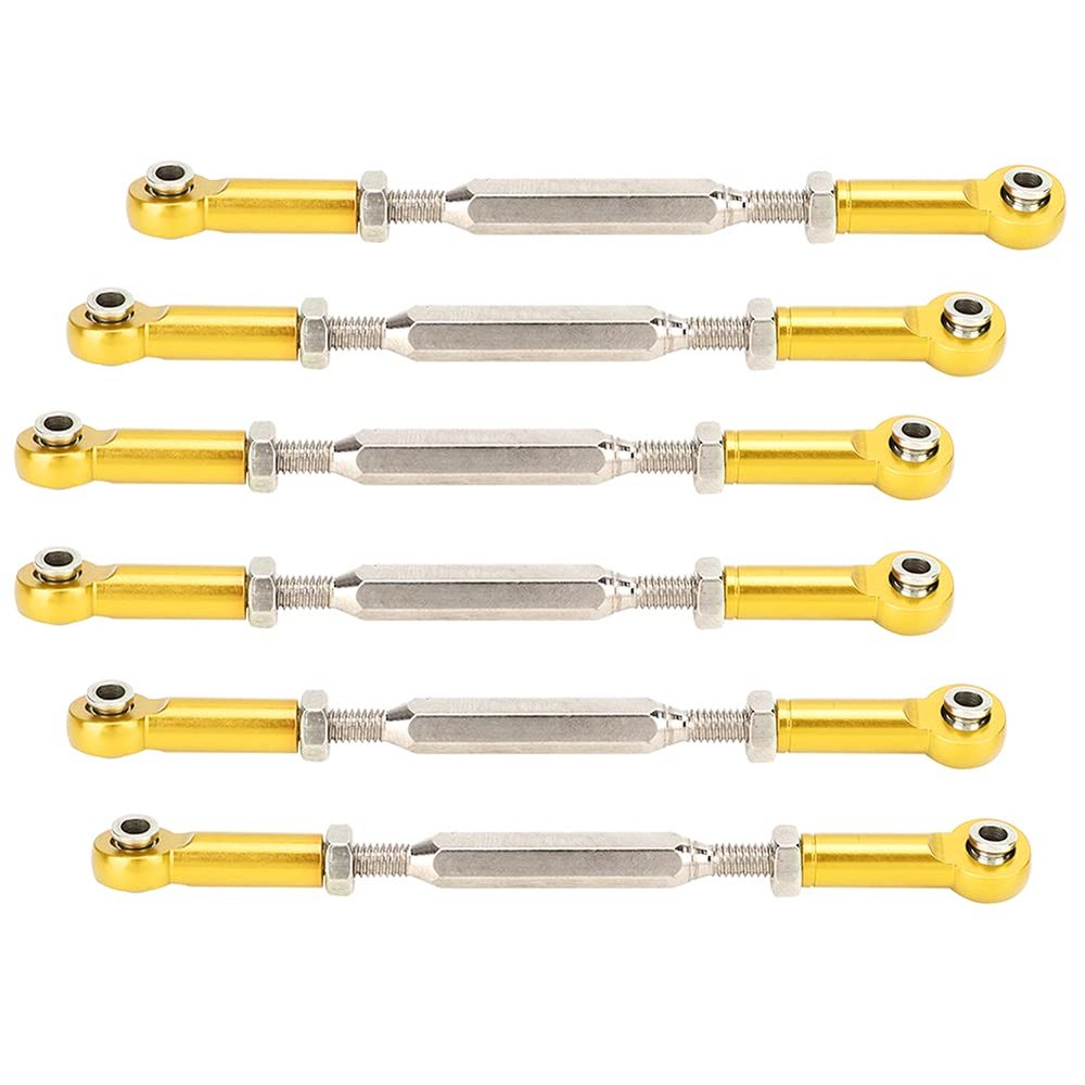 Alomejor 6Pcs RC Car Turnbuckle Rod Aluminum Alloy Turnbuckle Rod LinkageRC Car Upgrade Parts, Upgrade Accessories RC Push, Push Rodfor Truggy Truck 1/11/8 Buggy (Gold)