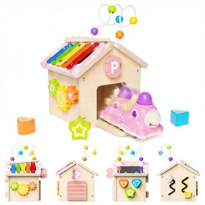 Itainq Montessori Toys for 1 Year Old, 9 in 1 Wooden Activity Cube, Pink