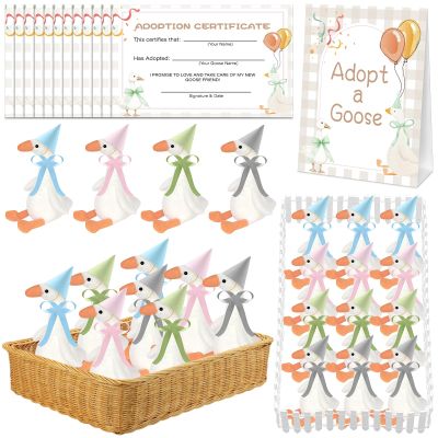 42 Pcs Adopt a Silly Goose Party Favor Include 12 Silly Goose Stuffed Animal 12 Mini Hat 12 Adoption Card 1 Adoption Sign 4 Ribbon 1 Fence for One Silly Goose Baby Shower Party 1st Birthday Decoration