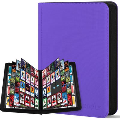 1000+ Pockets Trading Card Binder, 16 Pockets Zipper Binder Card Album, 32 Pack Double-sided Side Loading Non-Ring Card Binder, Card Holder Folders for MTG, TCG, Game Cards & Sports Cards, Purple