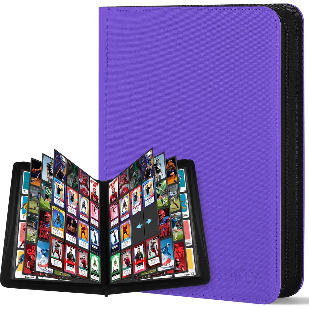 1000+ Pockets Trading Card Binder, 16 Pockets Zipper Binder Card Album, 32 Pack Double-sided Side Loading Non-Ring Card Binder, Card Holder Folders for MTG, TCG, Game Cards & Sports Cards, Purple