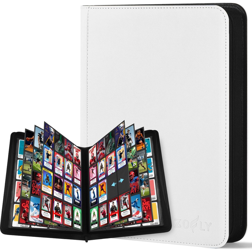1000+ Pockets Trading Card Binder, 16 Pockets Zipper Binder Card Album, 32 Pack Double-sided Side Loading Non-Ring Card Binder, Card Holder Folders for MTG, TCG, Game Cards & Sports Cards, White