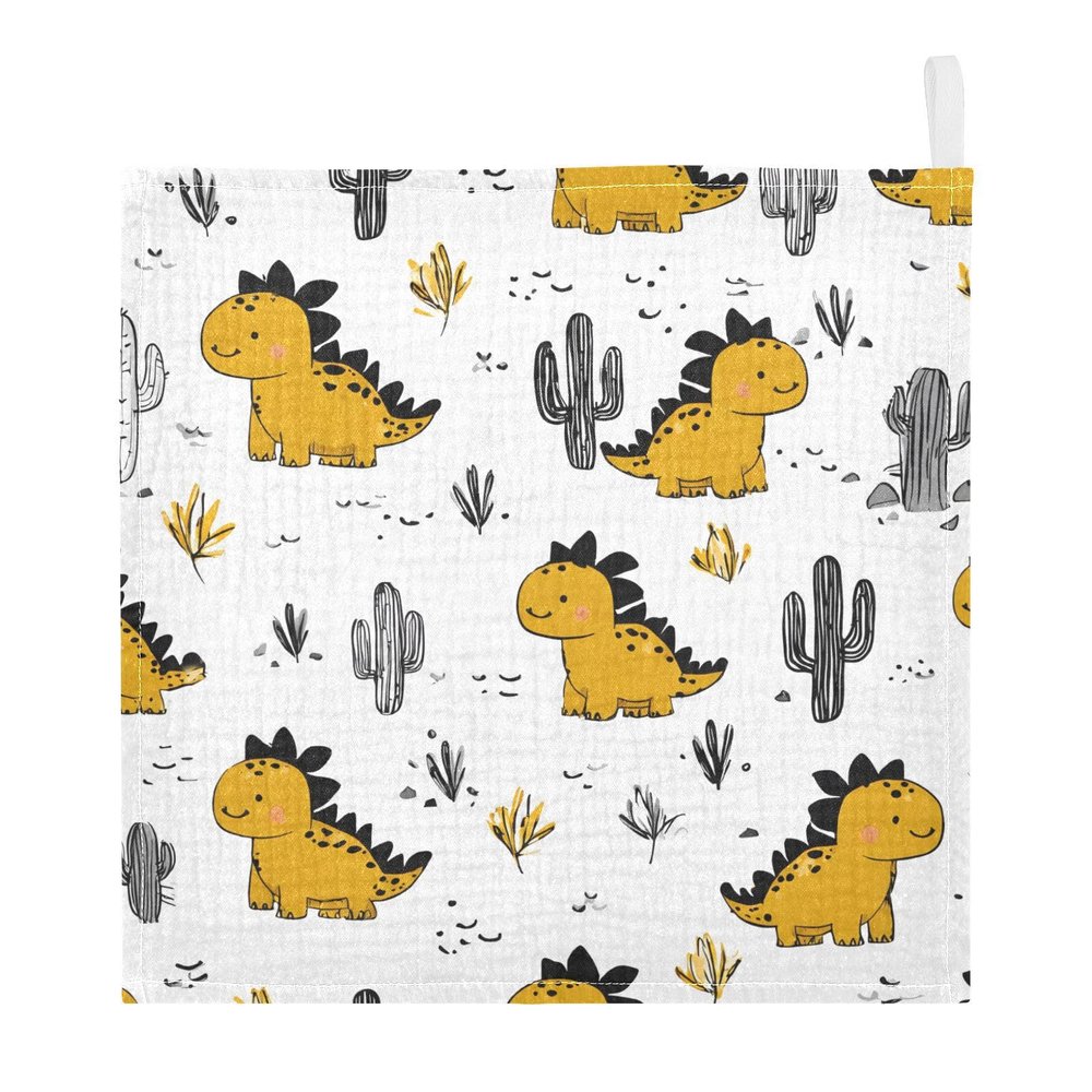 zyrtty Baby Washcloths Newborn Muslin Burp Cloths Cartoon Dinosaur 3 Pack Soft Cotton Baby Face Bath Towel Drool Bibs for Infants, Girls and Boys 11.8 x 11.8 Inch