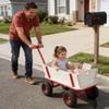 Gecheer Wooden Kids Outdoor Stroller with 4-Wheel Design Red Metal Frame & Light Wood Carriage, 260 lb Capacity for Toys, Gardening, or Park Play view 3