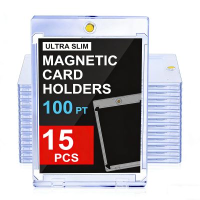 100PT Magnetic Card Holders for Trading Cards, 15ct One Card Touch Holder Baseball Card Thick Protectors Hard Plastic Magnetic Card Case Sports Football Basketball Top Loads for Cards Sleeves