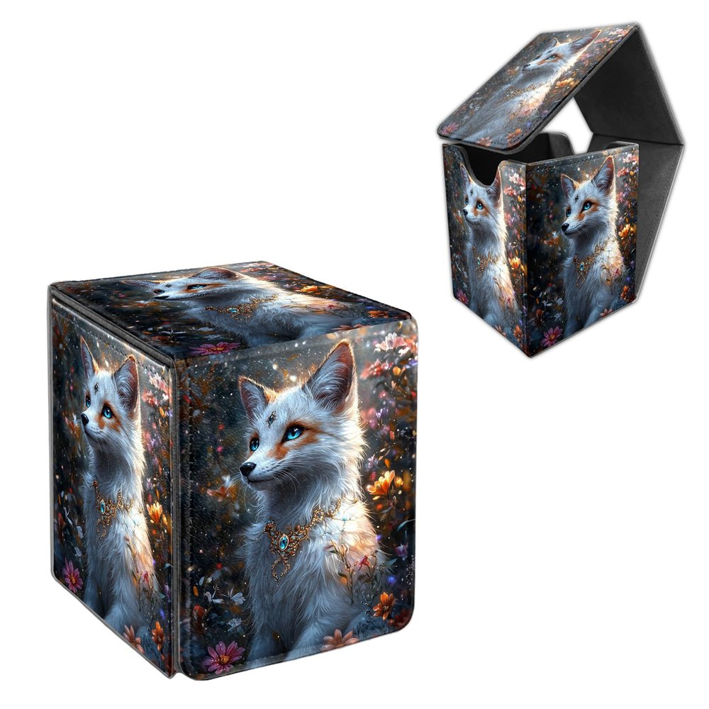 FQSXFIFN for MTG Deck Box, PU Leather for TCG Card Storage with Magnetic Closure, Trading Card Storage Holds 120+ Sleeved Cards, Fox Necklace Large Magic Cards Deck Case for Women Men