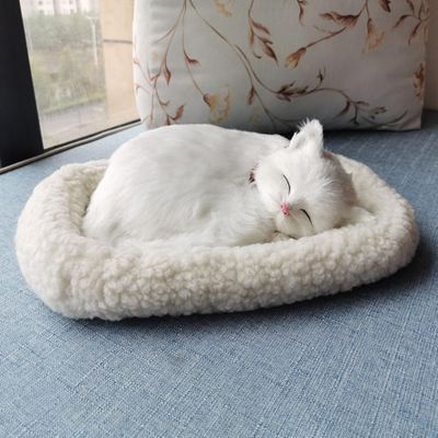 Faticenic Realistic Cat, Interactive Sleeping & Breathing Toy Cat with Mat, Accompanied Furry Stuffed Animals for Kids, Adults, White, Realistic Stuffed Animal, Toy
