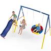 KDYMOD 3 in 1 Swing Set for Backyard with Stand, 440lbs Heavy Duty Metal Outdoor Swing Stand, Contain 1 Saucer 32" & 1 Belt seat 26.2" + 53in Sturdy Slide for Playground, Backyard Playset view 1