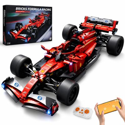 AoreSpty F1 RC Car Kit - 1:10 Red Formula 1 Racing Car 1086pcs, Compatible w/Major Brick Systems, Motorized RC & LED Lights, STEM Building Toy Teens Adults