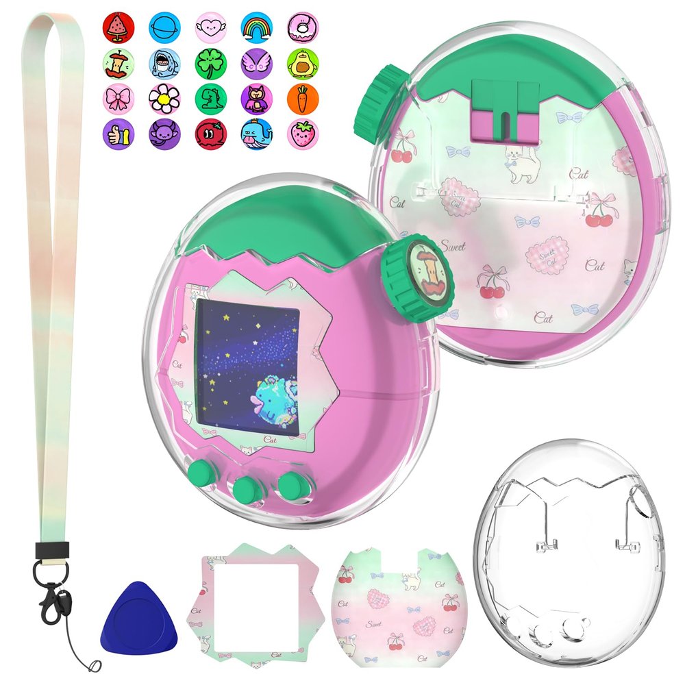 OAJ for Tamagotchi Paradise Case & Transparent Protective PC Clear Case with Paradise-Themed Faceplate and Zoom Dial Stickers, Neck Strap Accessories,All-Arounds Protection (No Device)-Land