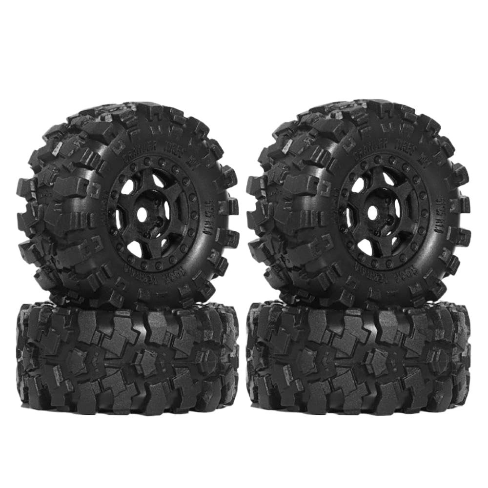 1.0 Beadlock Wheels and Tires Set (4pcs) Compatible With SCX24 FMS FCX18 AX24 1/18 1/24 Scale RC Crawler Vehicles