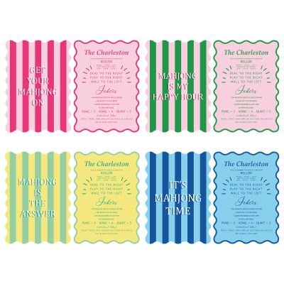 BrightRow 4 Pcs Mahjong Shuffler Cards for Tiles Mixing & Shuffling Portable Mah Jong Accessories Gift Party Supplies Waterproof Rules Printed Mixer 7 x 5 in for Tiles Lover (Pastel,Wave,Striped)