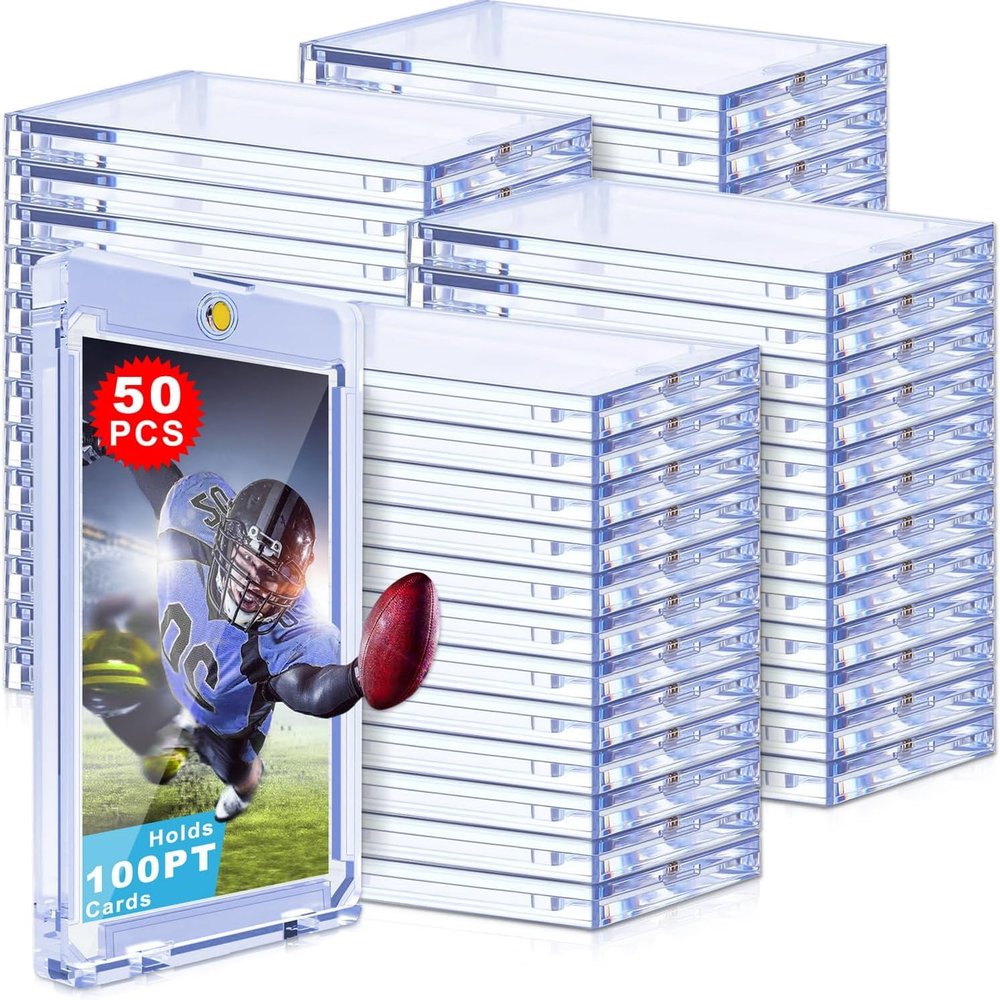 100PT Magnetic Card Holders for Trading Cards, 50ct One Card Touch Holder Baseball Card Thick Protectors Hard Plastic Magnetic Card Case Sports Football Basketball Top Loads for Cards Sleeves