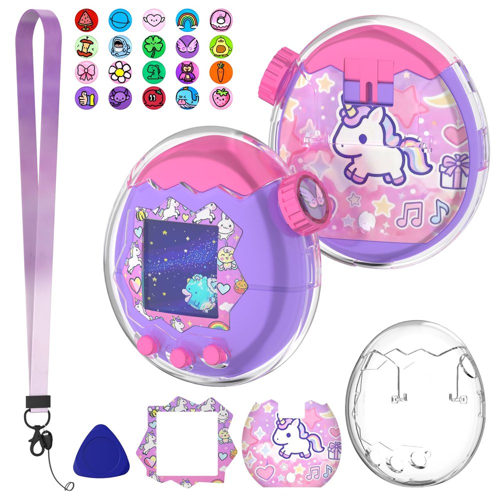 OAJ for Tamagotchi Paradise Case & Transparent Protective PC Clear Case with Paradise-Themed Faceplate and Zoom Dial Stickers, Neck Strap Accessories,All-Arounds Protection (No Device)-Sky