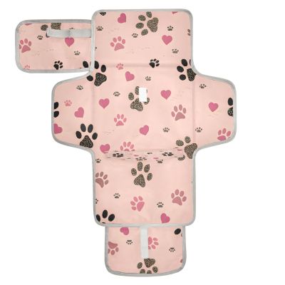 Portable Diaper Changing Pad, Waterproof Baby Changing Pad with Built-in Pillow, Dog Paws Foldable Travel Diaper Changing Mat for Newborn Boys & Girls