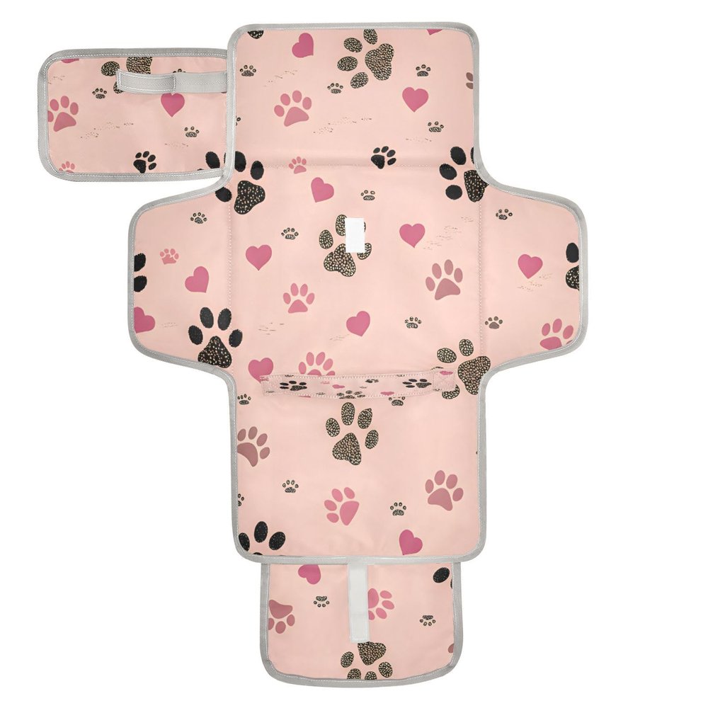 Portable Diaper Changing Pad, Waterproof Baby Changing Pad with Built-in Pillow, Dog Paws Foldable Travel Diaper Changing Mat for Newborn Boys & Girls