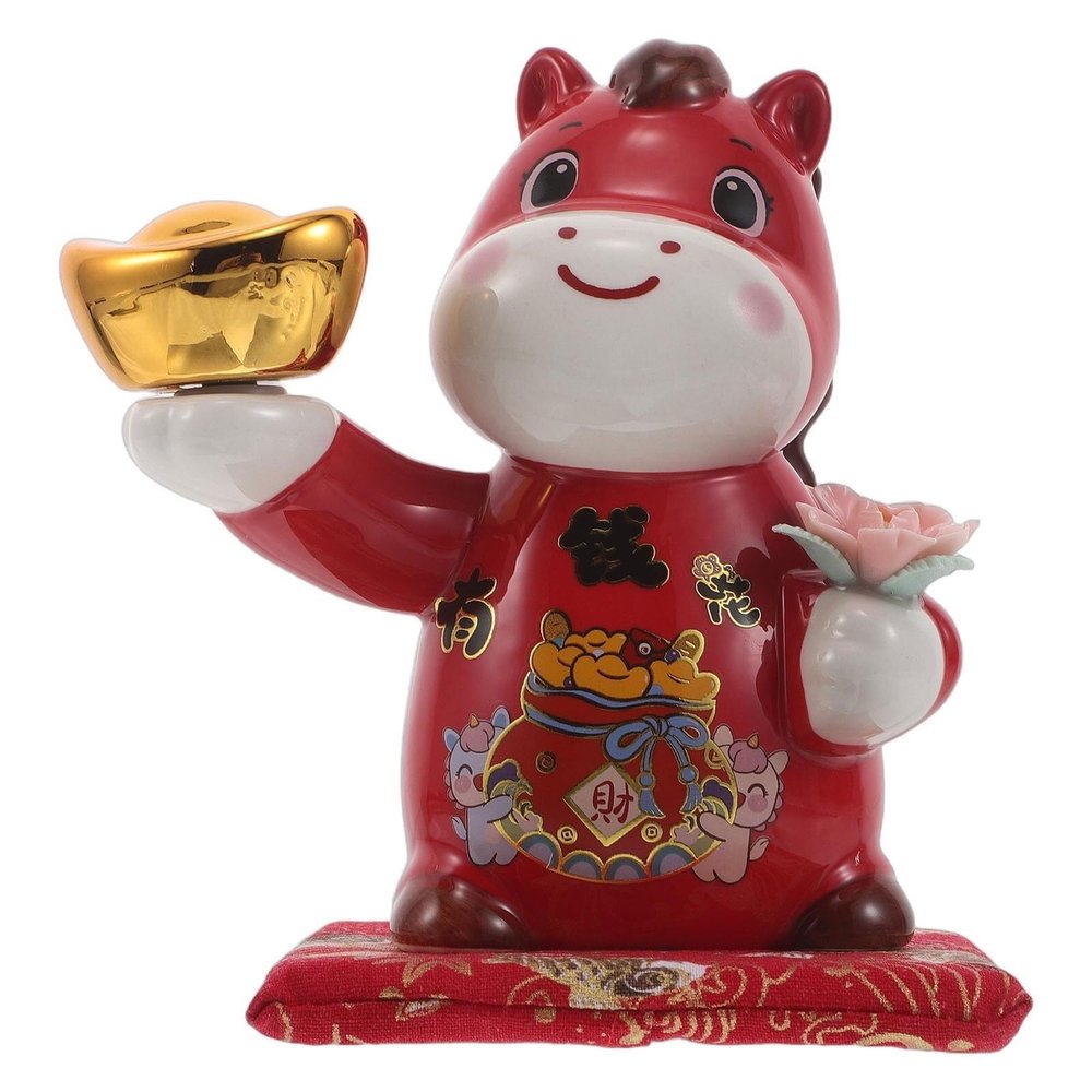 Red Ceramic Horse Piggy Bank for Boys and Girls, Cute Animal Money Bank Desktop Decoration Small Saving Pot for Cash and Coins