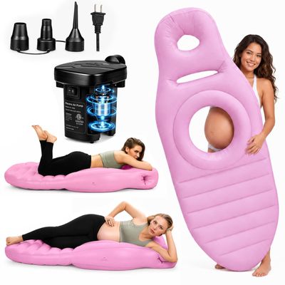 Inflatable Pregnancy Pillow, Full Body Ergonomic Maternity Air Bed with Belly Space for Prone Comfort & Better Sleep, Back & Hip Relief, Ideal for Bedroom, Living Room, Pool, Massage & Spa (Pink)
