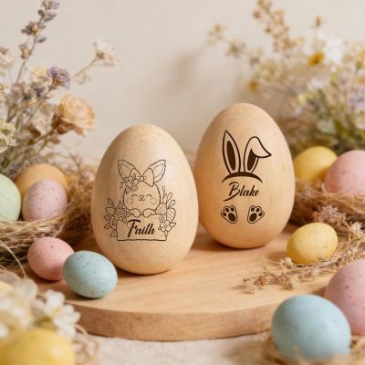 Custom Musical Easter Egg Shaker 2026 Engraved Wooden Easter Eggs Easter Basket Stuffers Personalized Easter Decor Gifts for Boys Girls (Custom Egg shakers - 1)