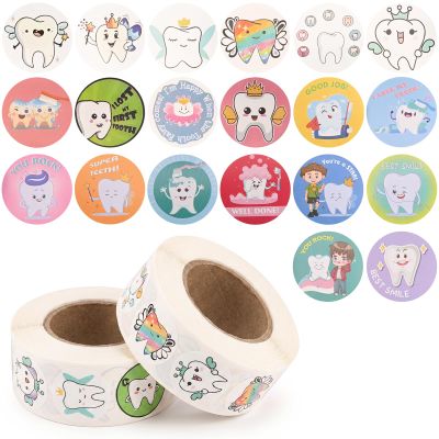 1000PCS Dental Stickers 1 inch Tooth Stickers for Kids Children Teeth Fairy Reward Schools Teachers Gift Round Cute Decals (Color + White)