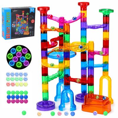 EagleStone Transparent Marble Run with 15 Glow in the Dark Glass Marbles
