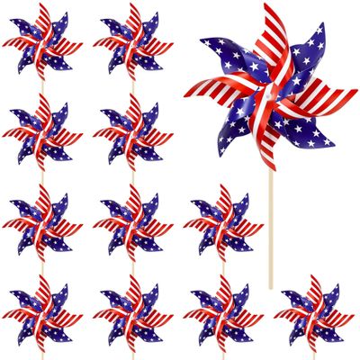 12Pcs 4th of July Decorations Outdoor, American Patriotic Pinwheels for Yard, Red White and Blue Wind Spinners for Independence Day Memorial Day Decorations, 250 Anniversary USA Merchandise