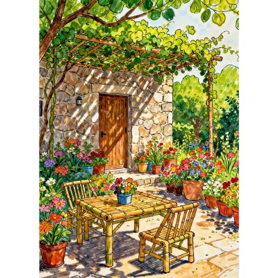 TangMosaic Puzzles for Adults 1000 Pieces, Jigsaw Puzzle for Adults, Fun Challenging Puzzle, Sunny Summer Patio Puzzles Game, Interlock Perfectly No Dust, Gifts for Easter Mothers Day