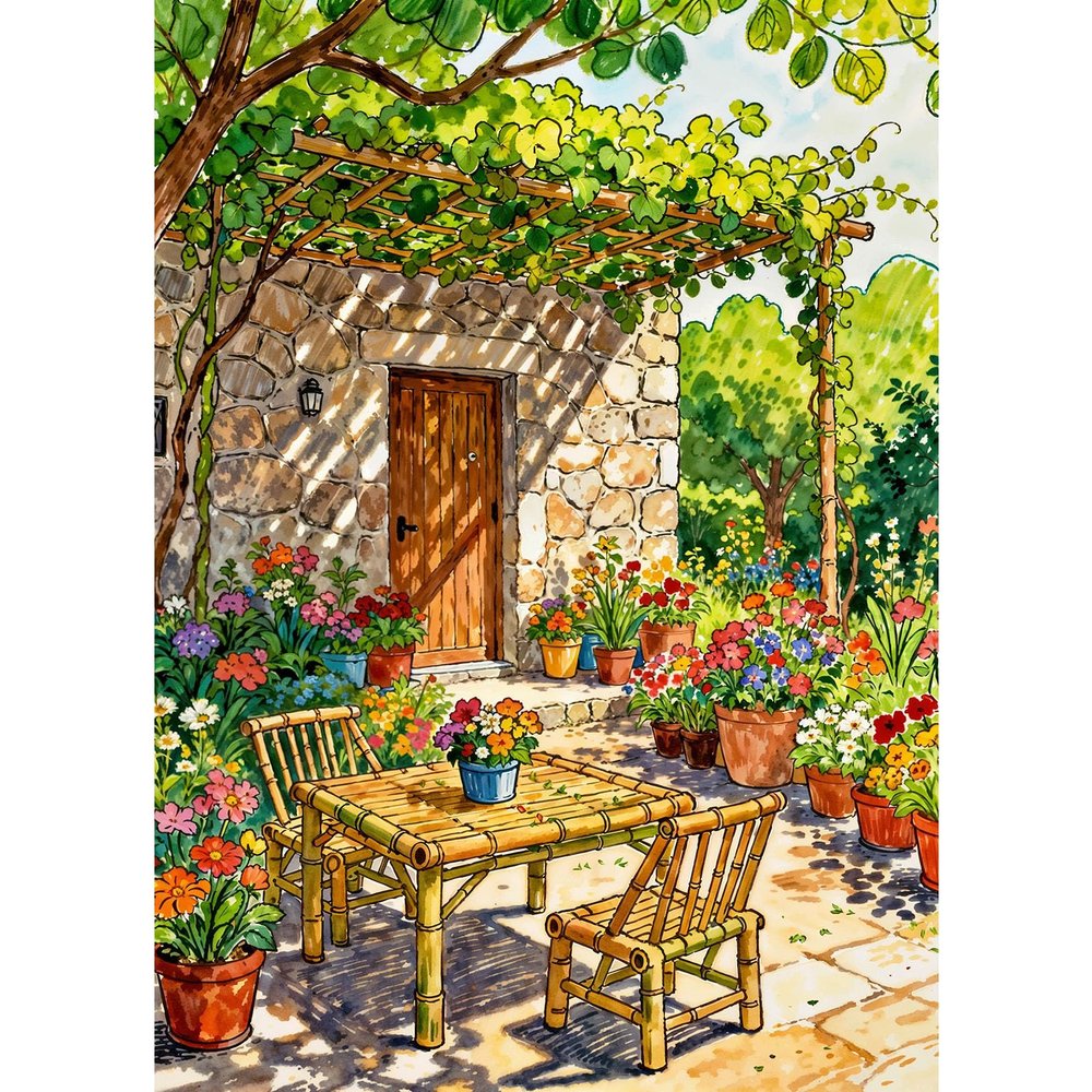 TangMosaic Puzzles for Adults 1000 Pieces, Jigsaw Puzzle for Adults, Fun Challenging Puzzle, Sunny Summer Patio Puzzles Game, Interlock Perfectly No Dust, Gifts for Easter Mothers Day