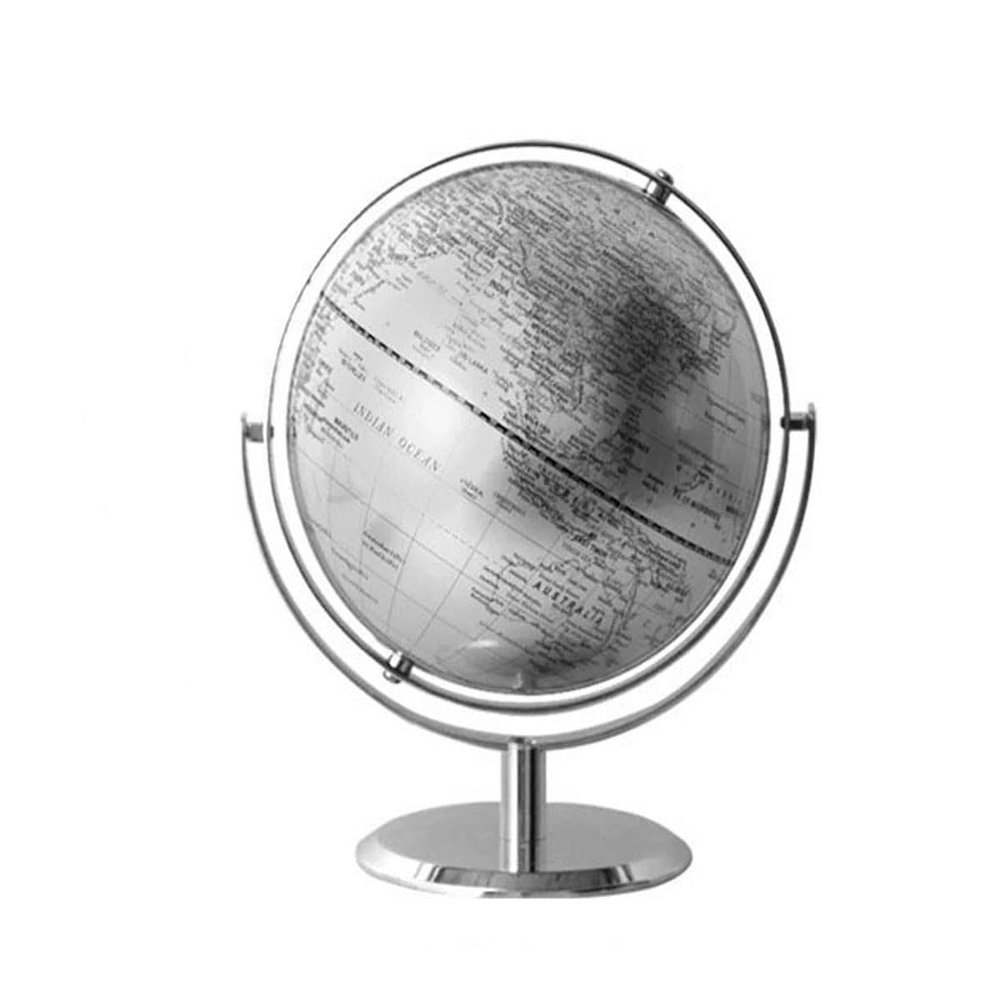 10" Silver World Globe with Rotating Stainless Steel Stand for Adults - Elegant Adult Bookcase Decorative Home Desk Table Office Decor Book Shelf & Gifts