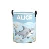 Personalized Gray Shark Laundry Hamper with Name for Kids Custom Canvas Storage Bin for Nursery Shower Gift Boys Girls Large Toy Organizer view 1