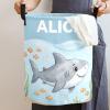 Personalized Gray Shark Laundry Hamper with Name for Kids Custom Canvas Storage Bin for Nursery Shower Gift Boys Girls Large Toy Organizer view 2