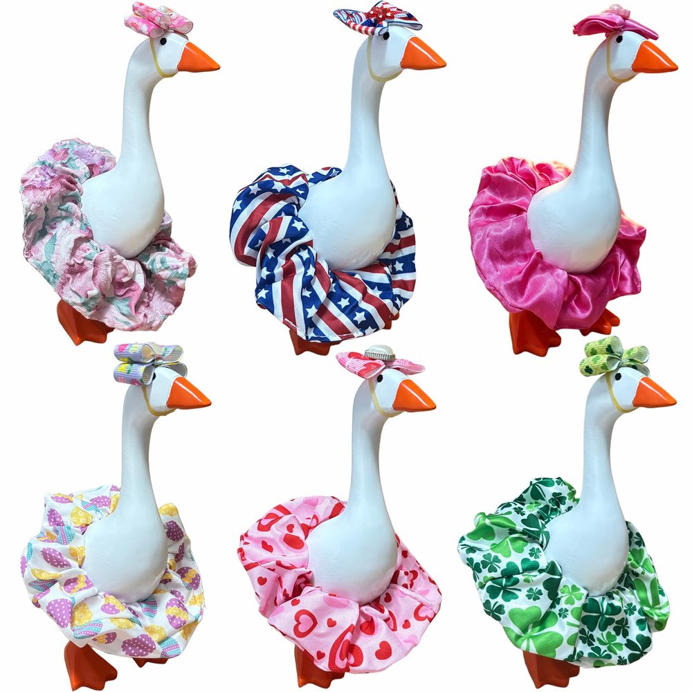 7 Inch Desktop Goose Outfits - 6 Pack Desk Geese Costumes for Birthday, Easter, Independence Day | Festive Desktop Magnetic Goose Statue Clothes for Spring Summer Holiday Home Table Decor Photo Prop