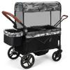 ELEMARA All-Terrain Stroller Wagon for 2 Kids, Foldable Kids Wagon Stroller Includes Removable Canopy,Mosquito net, Adjustable PushPull Handle,Snack Tray & Cup Holders, Storage Basket, Black+White view 1