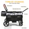 ELEMARA All-Terrain Stroller Wagon for 2 Kids, Foldable Kids Wagon Stroller Includes Removable Canopy,Mosquito net, Adjustable PushPull Handle,Snack Tray & Cup Holders, Storage Basket, Black+White view 4