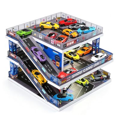Display Case for Hot Wheels & Matchbox,Lighted Ramp Scene Parking Garage