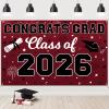 2026 Graduation Backdrop Banner, Congrats Grad Banner Class of 2026 Maroon Graduate Backdrop for Graduation Party Decorations (Maroon Black) view 1