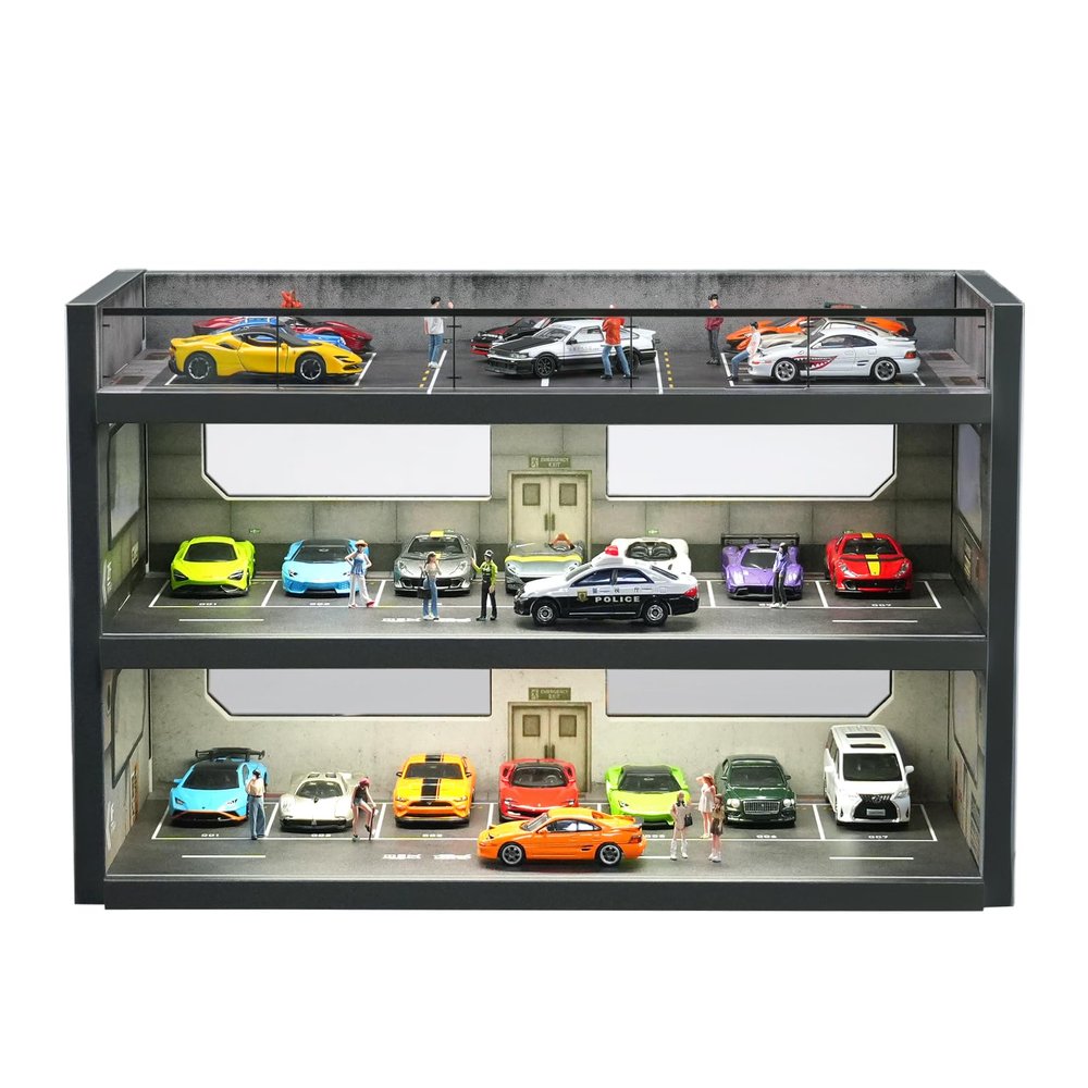 1:64 Scale Premium Three-Tier Car Model Display Case with Lighting Ideal for Hot Wheels, Tomica, and Mini GT die-cast Cars Holds up to 31 Vehicles